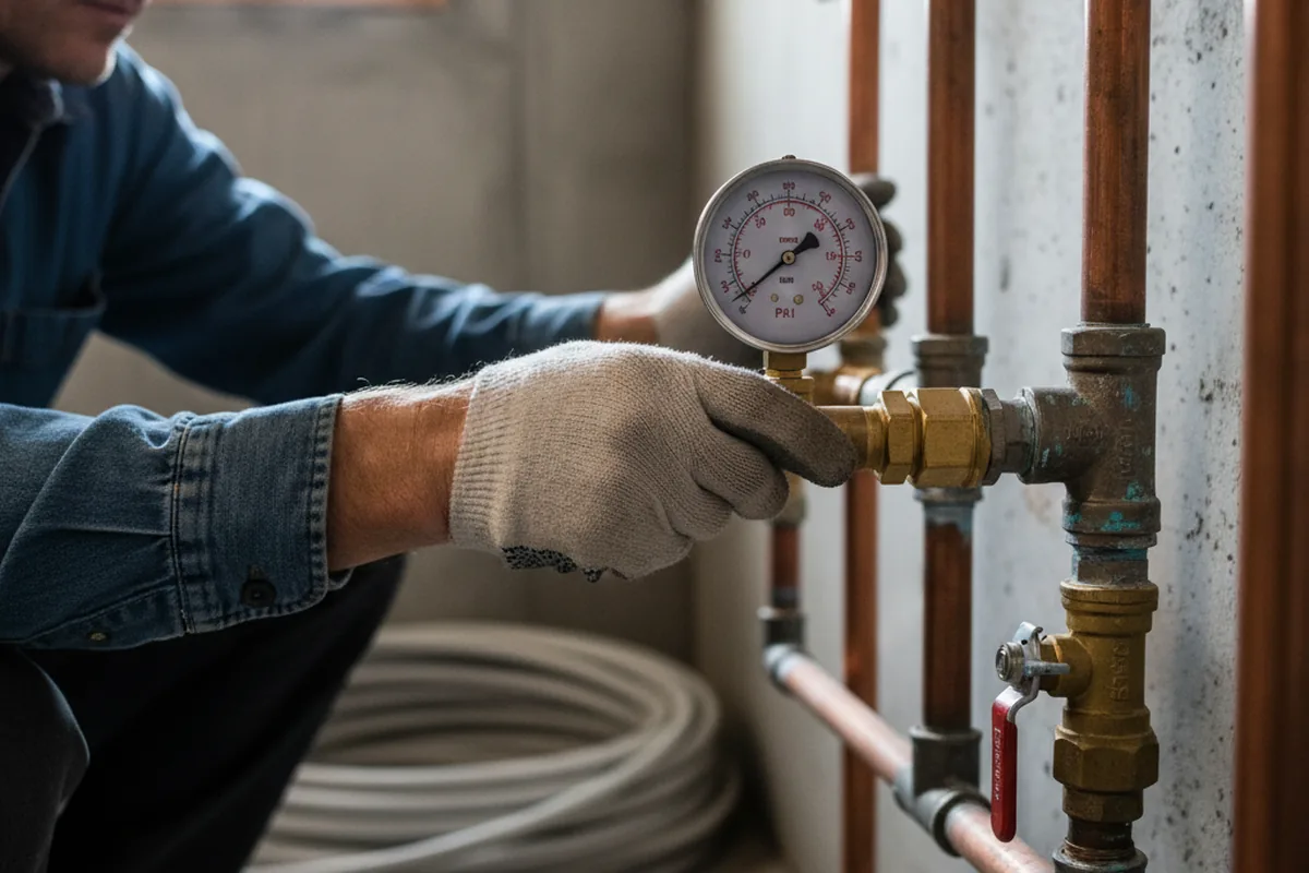 Pressure testing a repaired line during Water Line Repair in Brave